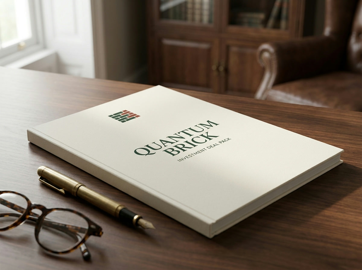 A Quantum Brick investment deal pack on a desk